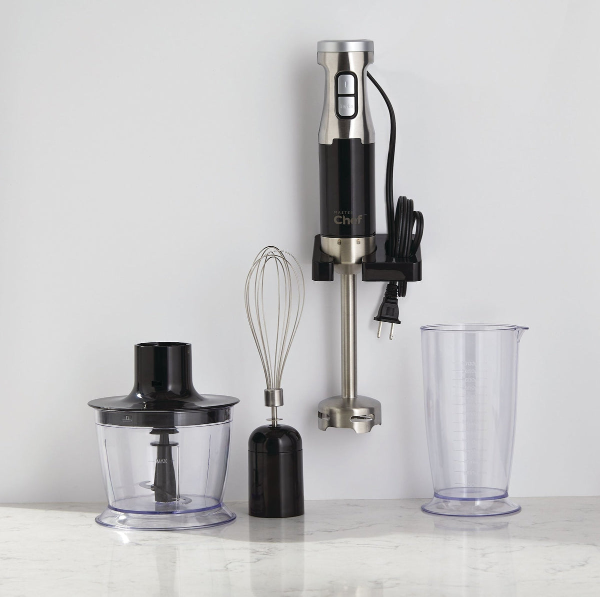 Corded Hand Blender with Whisk, Stainless Steel, Black