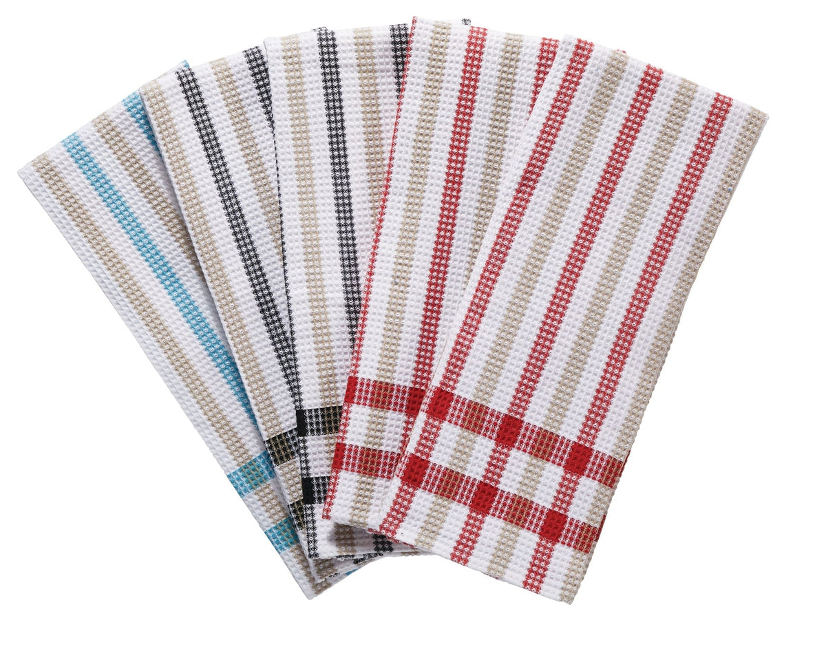 Cotton Plaid Waffle Kitchen Towels, Reusable, 22-in x 32-in, 5-pk, Assorted Colours