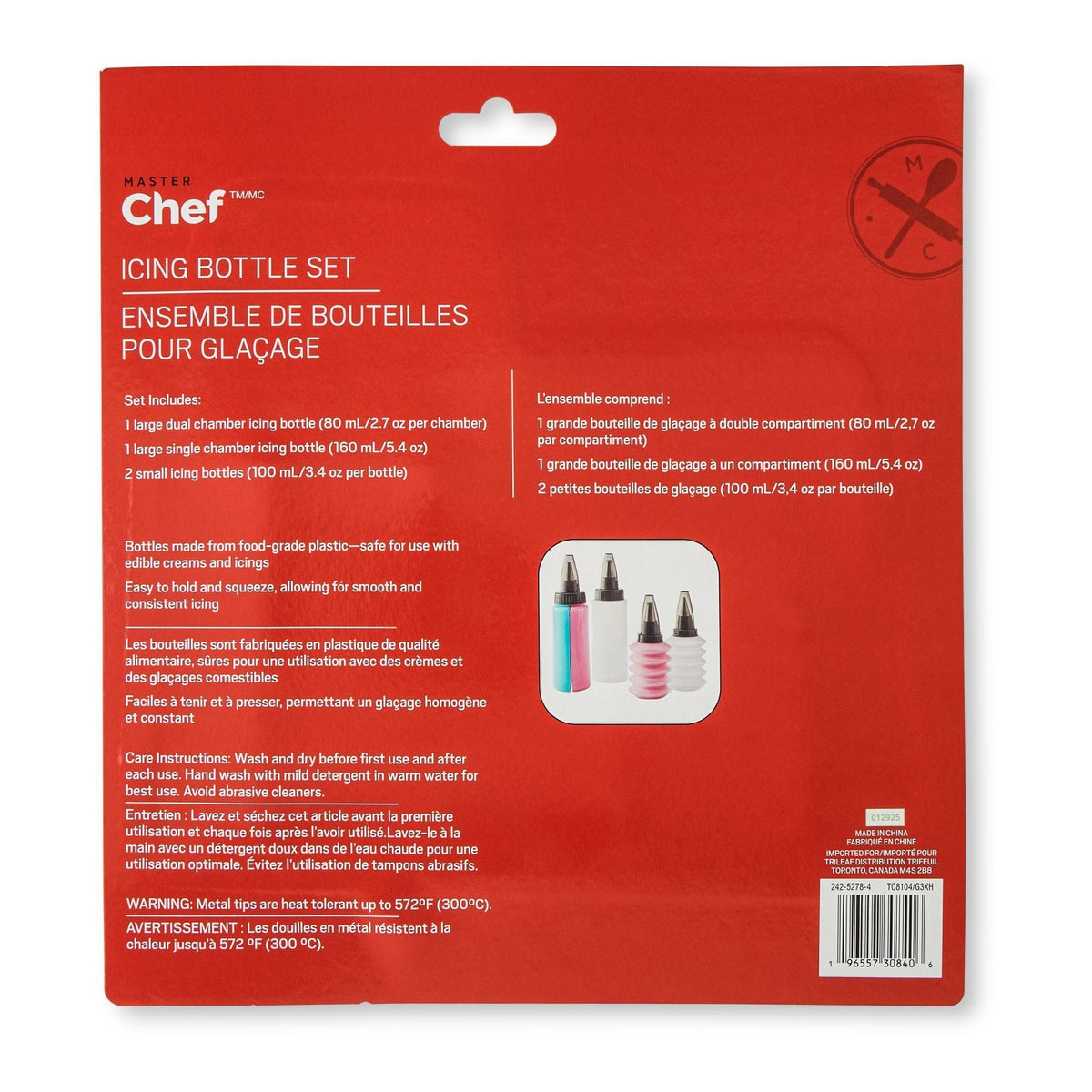 Icing Bottle Set with 4 Different Tips, 4-pc
