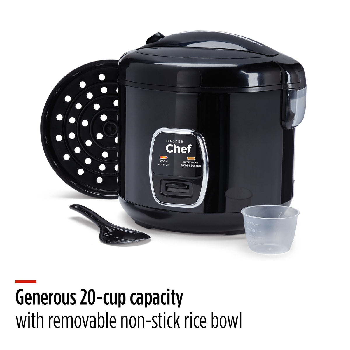One-Touch Non-Stick Rice Cooker & Steamer, Black, 20 Cups
