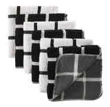 Terry Checkered Dish Cloths with Scrubber, Black, 6-pk