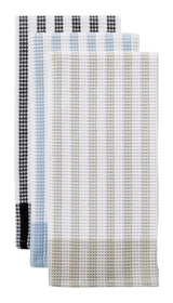 Waffle Checkered Cotton Kitchen Towels, Black/Grey/Blue, 20-in x 30-in, 6-pk