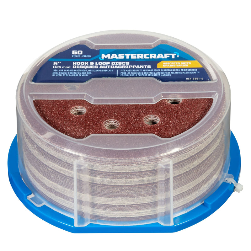 5-in Assorted Grit Hook & Loop Aluminum Oxide 8-Hole Sanding Disc Set for Wood, Metal, 50-pc L6095