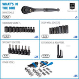 Socket Set, 229-pc, SAE / Metric, CRV, Black Steel Finish