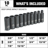 MAXIMUM 1/2-in Drive Deep Impact Socket Set, SAE, 10-pc
