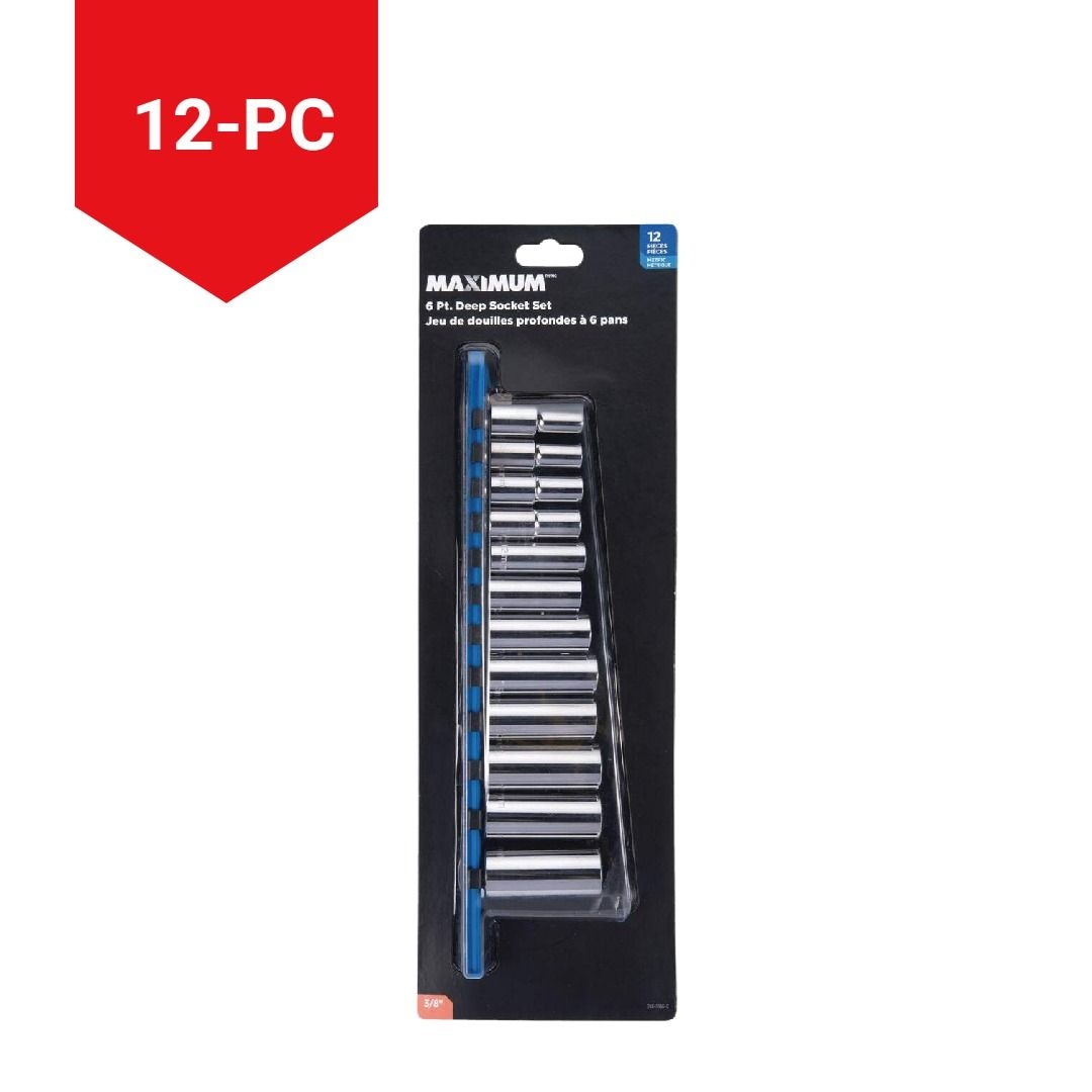 MAXIMUM 3/8-in Drive Deep Socket Set 12-pc, Metric, CRV, Nickel-Chrome Plating