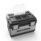 MAXIMUM Portable Plastic & Metal Tool Box with Removable Tray & Organizer, Black, 15-in