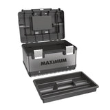 MAXIMUM Portable Plastic & Metal Tool Box with Removable Tray & Organizer, Black, 15-in