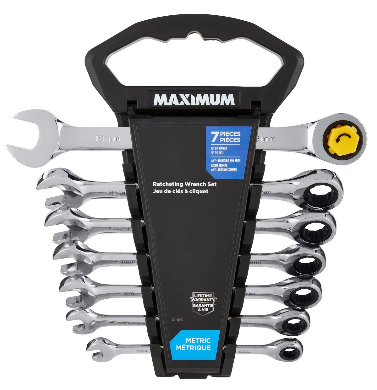 MAXIMUM Ratcheting Wrench Set, Metric, Nickel-Chrome Plating, 7-pc