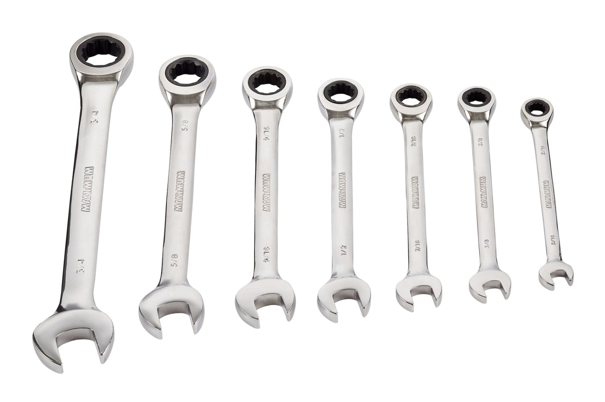 MAXIMUM Ratcheting Wrench Set, SAE, Nickel-Chrome Plating, 7-pc