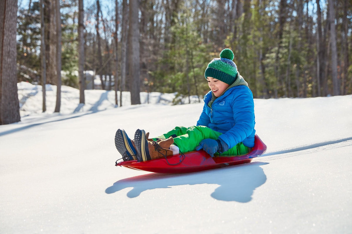 Mega Blitz Kids' 1-Person Plastic Winter Snow Sled/Toboggan with Brakes & Tow Rope