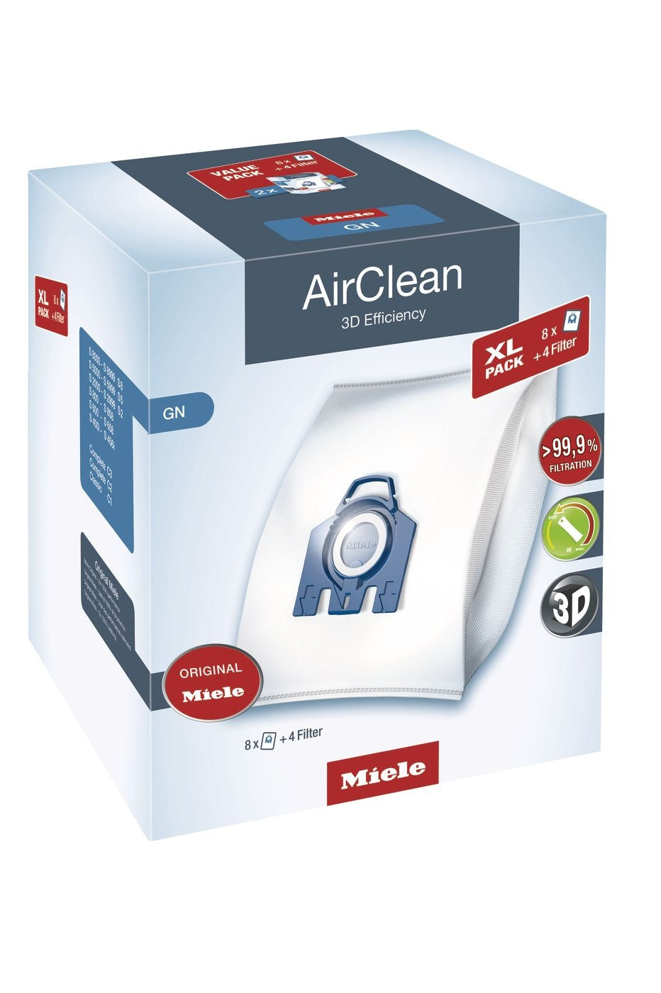 Miele AirClean 3D Efficiency GN Dust Bags Value Pack, 8-pk