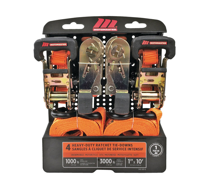 3,000-lb Ratchet Tie Down Straps, with Power Grip Padded Handles, 1-in x 10-ft, 4-pk O8722