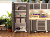 Bold 3.0 Series All-in-One Lockable Steel Garage Cabinetry Set with Bamboo Top, White/Platinum, 48-in x 18-in x 76.75-in, 5-pc