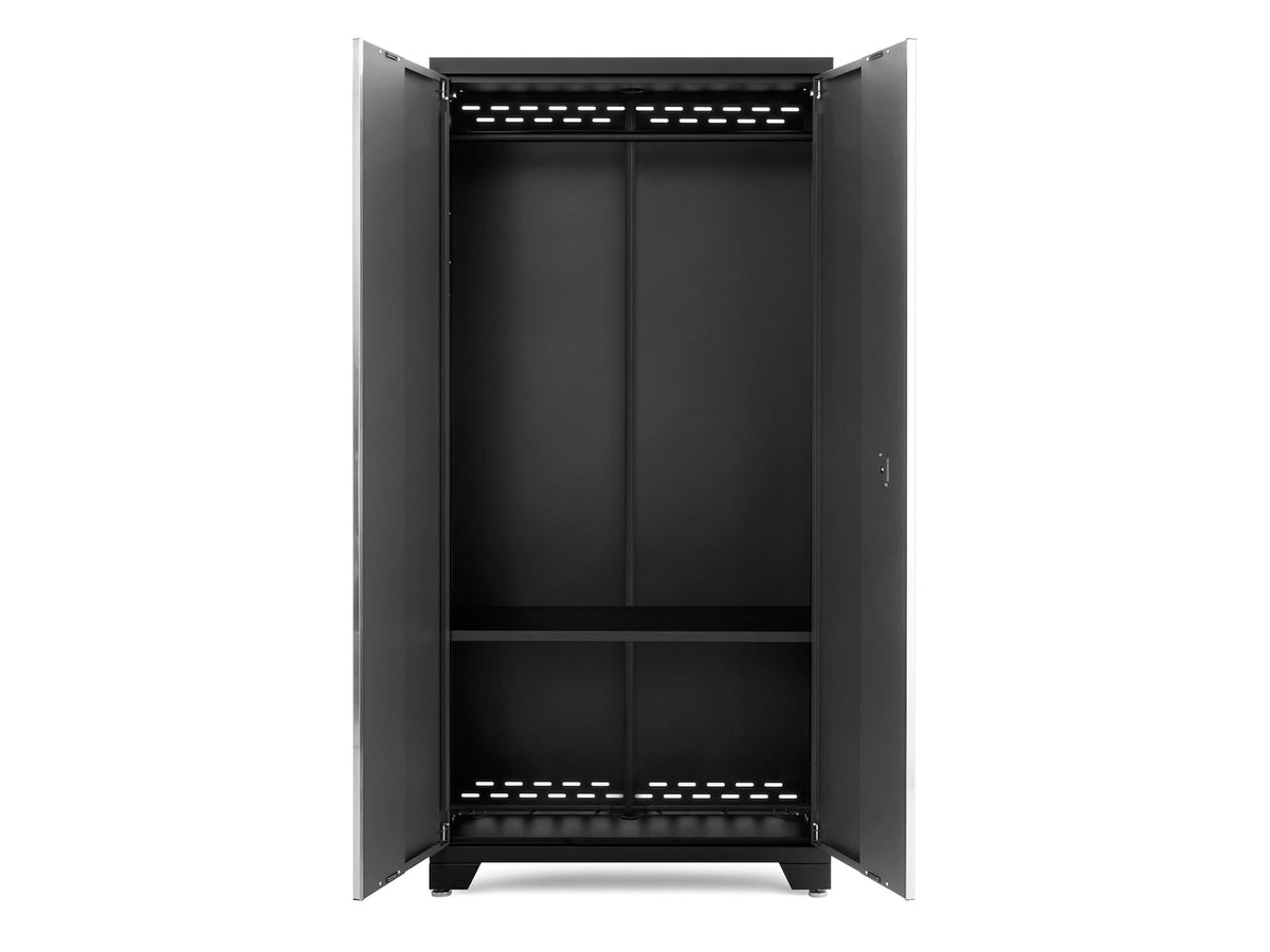 Bold Series Lockable 24-Gauge Steel RTA Storage Locker with 3 Shelves, Grey/Black, 36-in