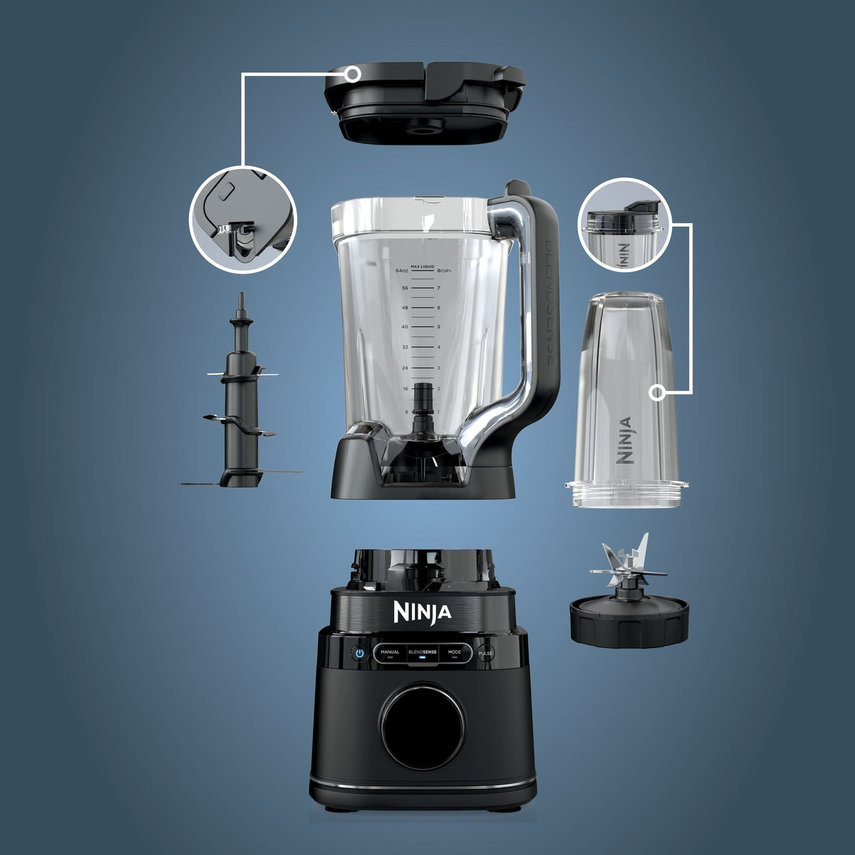 Ninja Duo Blender with 72-oz Full-Size Pitcher & Pre-Set Programs, Includes Two 24-oz Single-Serve Cups, 1800W