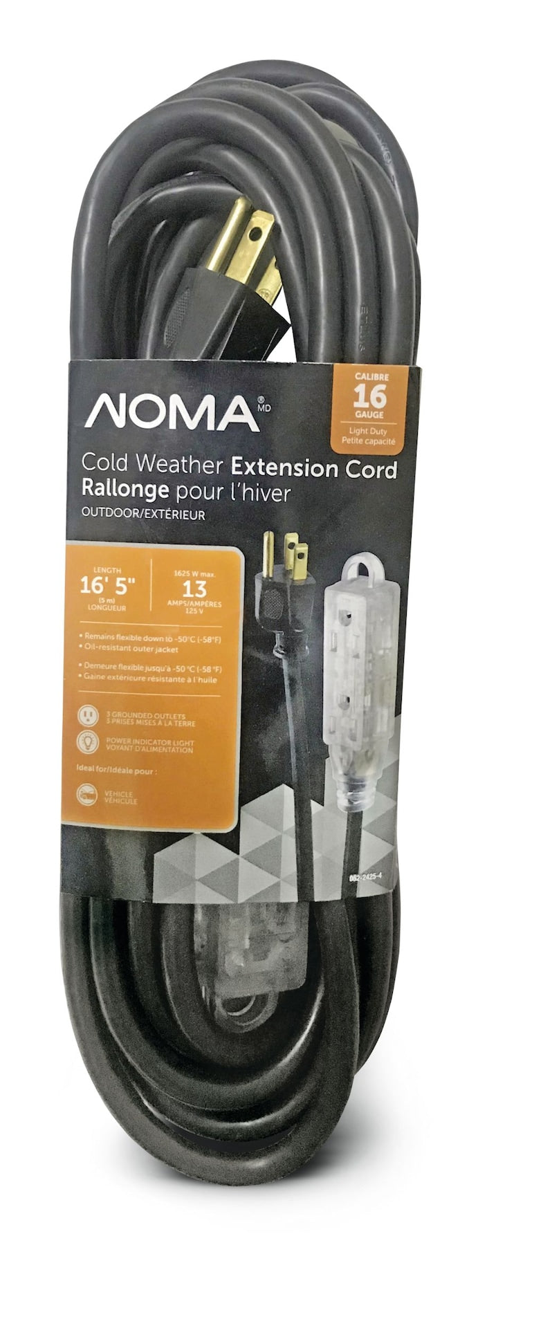 16/3 Extreme Cold Weather Outdoor Extension Cord with Lighted End, Flexible, Black B2533