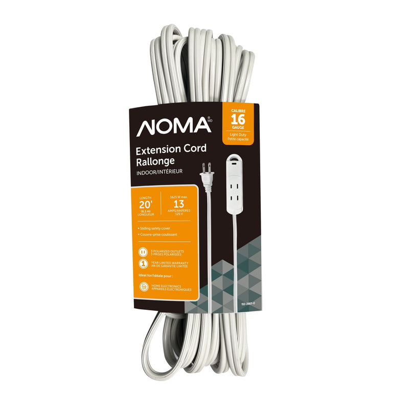 20-ft 13A 3-Outlet/1-USB-C Light-Duty 16-Gauge White Indoor Extension Cord R7650