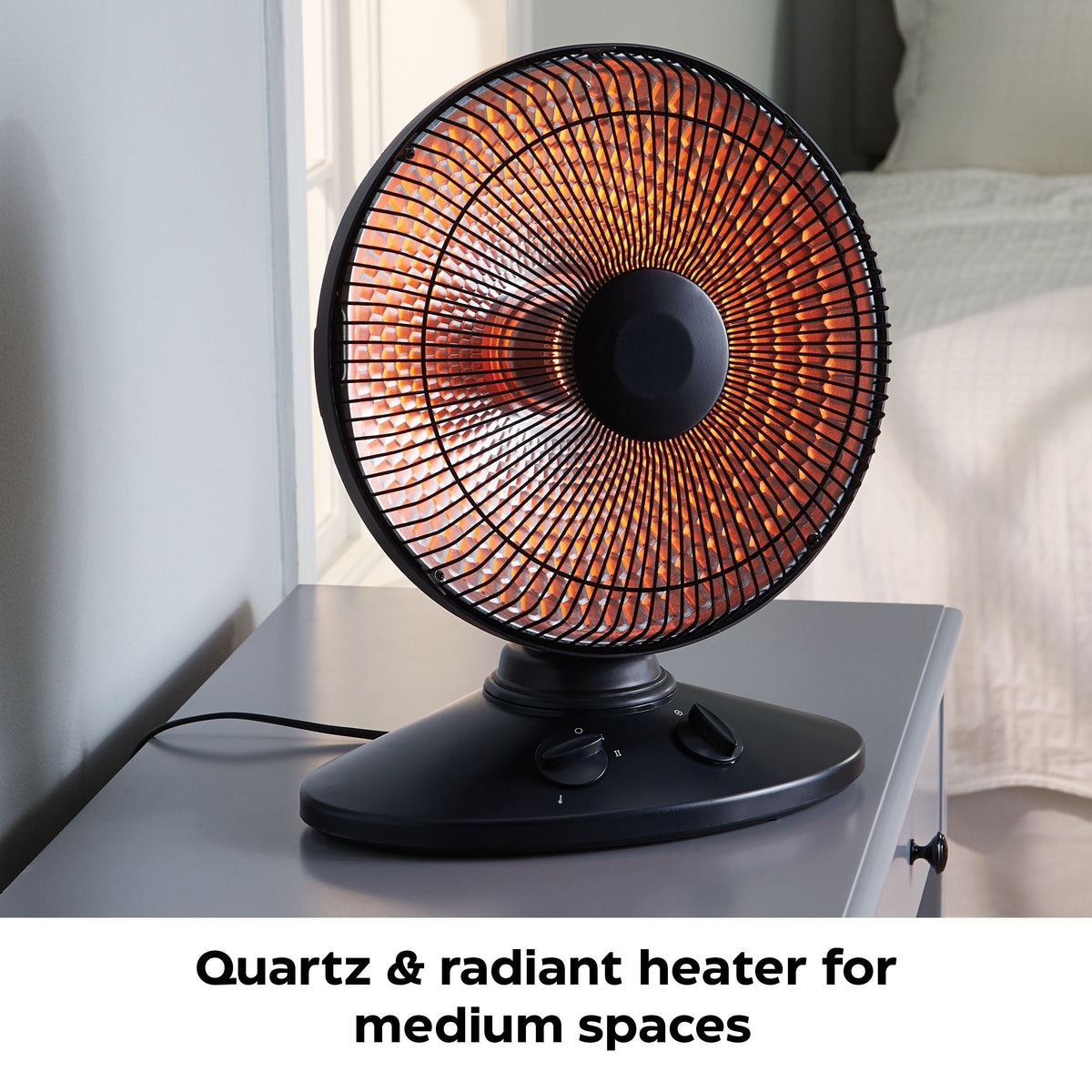 Oscillating Parabolic Dish Portable Radiant Electric Space Heater, 1000W, Black