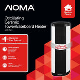 Oscillating Tower/Baseboard Heater withRemote Control & Thermostat, 1500W, White