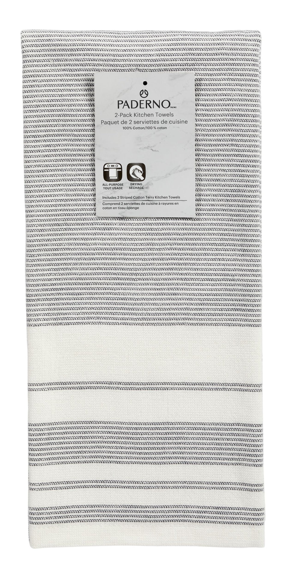 All-Purpose Striped Cotton Terry Kitchen Towels, Grey, 2-pk