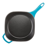 Enameled Cast Iron Frying Pan, Turquoise Blue, 10-in