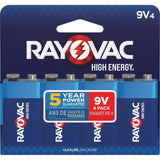 HIGH ENERGY 9V/9 Volt Alkaline Batteries, Long Lasting, All Purpose, 4-pk