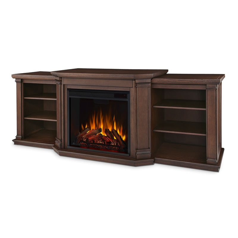 Valmont Media Indoor Electric Fireplace TV Stand, 74-in, 1500W, Includes Remote Control & Firebox, Chestnut Oak F5983