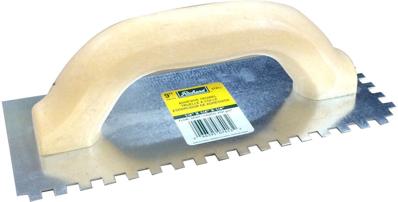 Steel Square-Notch Adhesive Trowel For Ceramic Tile & Flooring, 1/4 x 9-in E4276