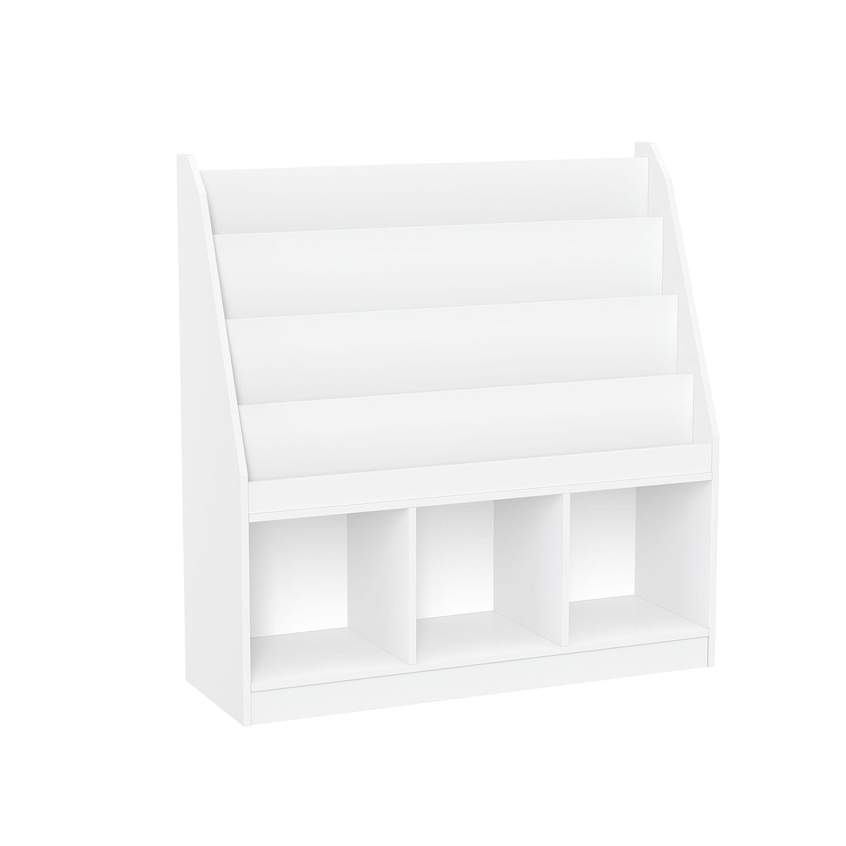 Home Kids' Playroom Bookrack with 3 Toy Organizer Cubbies & 4 Book Shelves, White