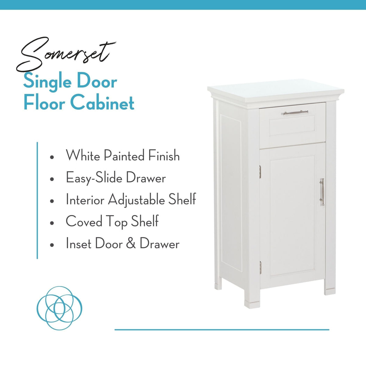 Home Somerset Single Door Bathroom & Laundry Storage Cabinet with Drawer & Adjustable Shelf, White