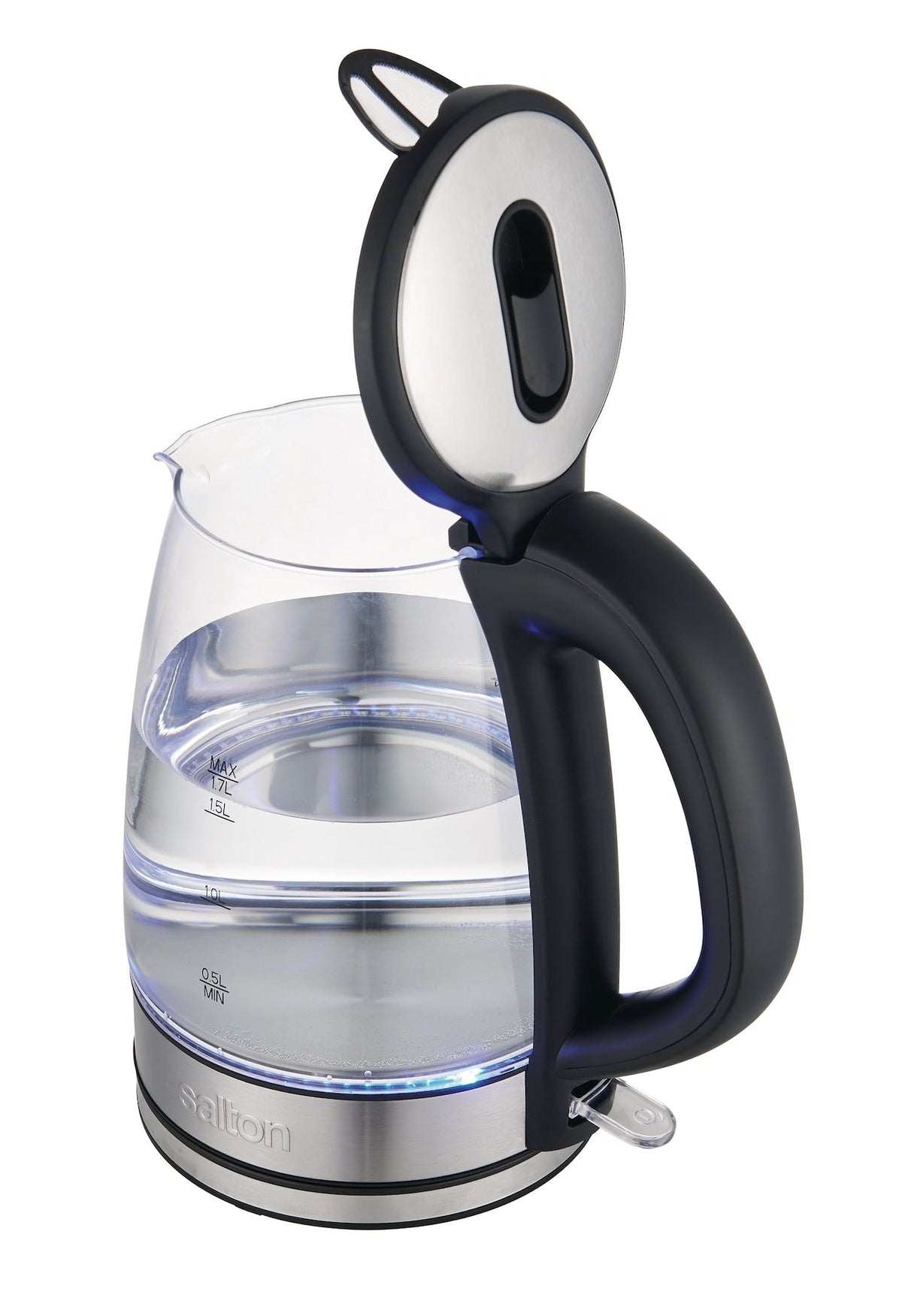 Cordless Electric Glass Kettle with Auto Shut Off, Black/Stainless Steel, 1.7-L