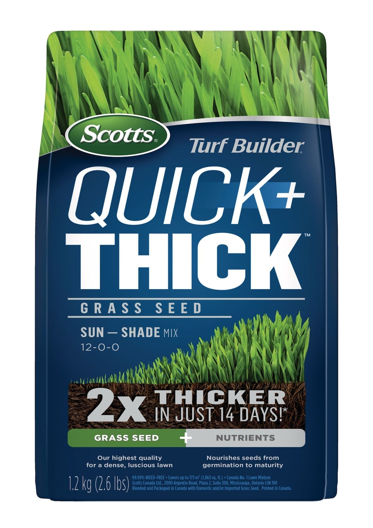 Turf Builder Quick + Thick Sun—Shade Grass Seed & Fertilizer Mix, 1.2-kg