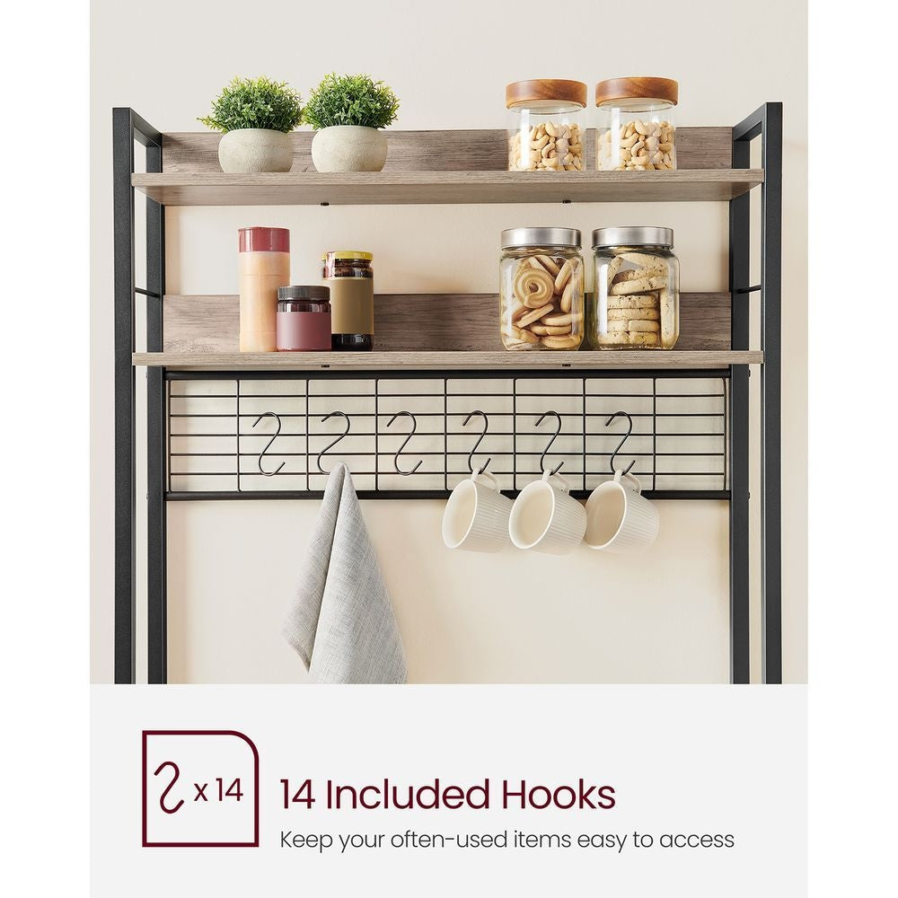 Home 5-Shelf Grey Baker's Rack with 4 AC Outlets