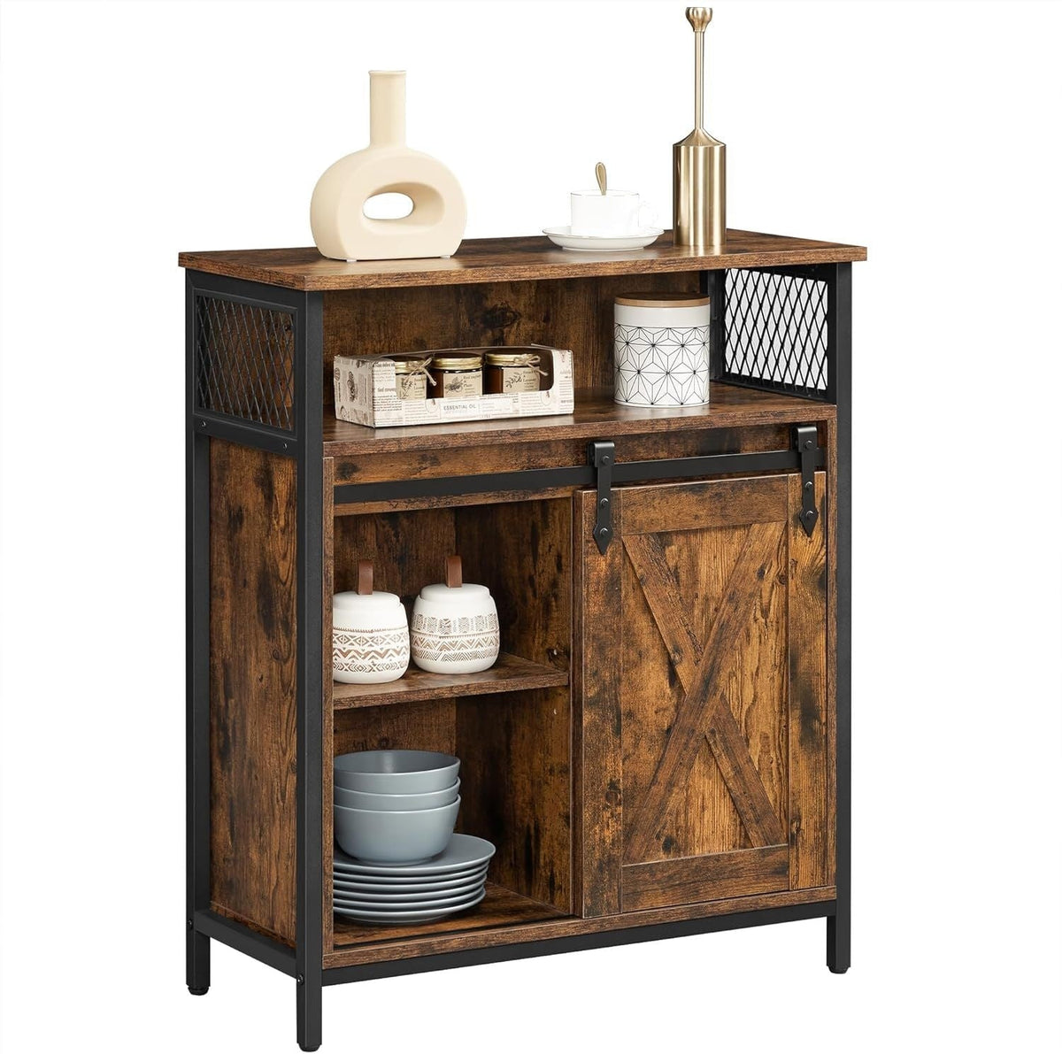 Home Rustic Brown Cabinet with Sliding Door