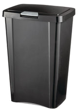 Plastic Rectangular Springloaded Touch Top Garbage Can, Black, 49-L