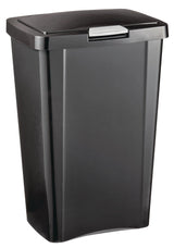 Plastic Rectangular Springloaded Touch Top Garbage Can, Black, 49-L