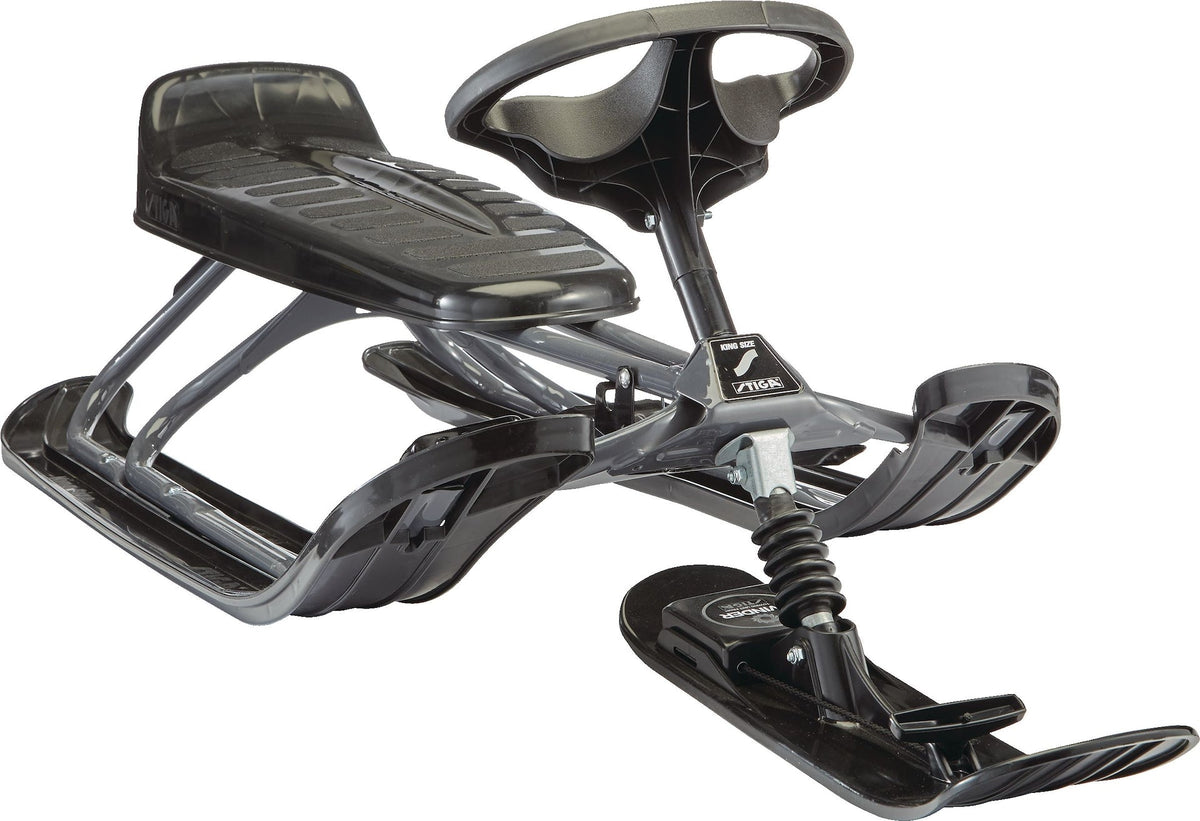 GT King Size Kids' 2-Person Winter Snow Racer Sled with Steering Wheel & Brakes, Grey