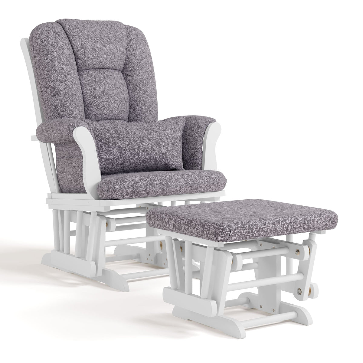 Tuscany Glider & Ottoman Set with Matching Lumbar Cushion, White with Grey Swirl
