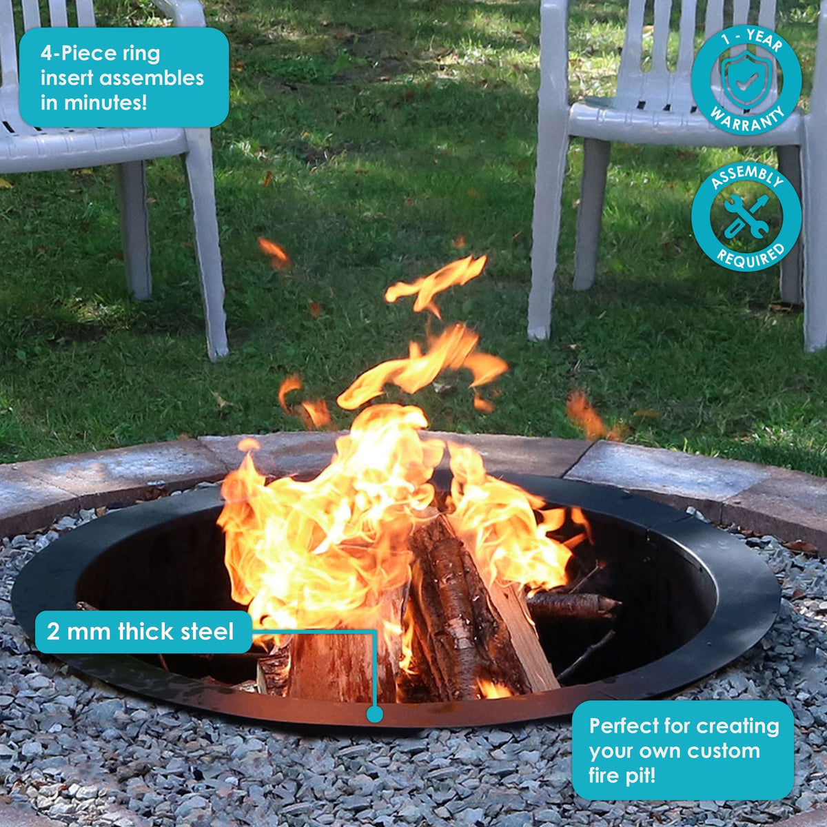 Decor Heavy Duty Fire Pit Ring Liner, 39-in