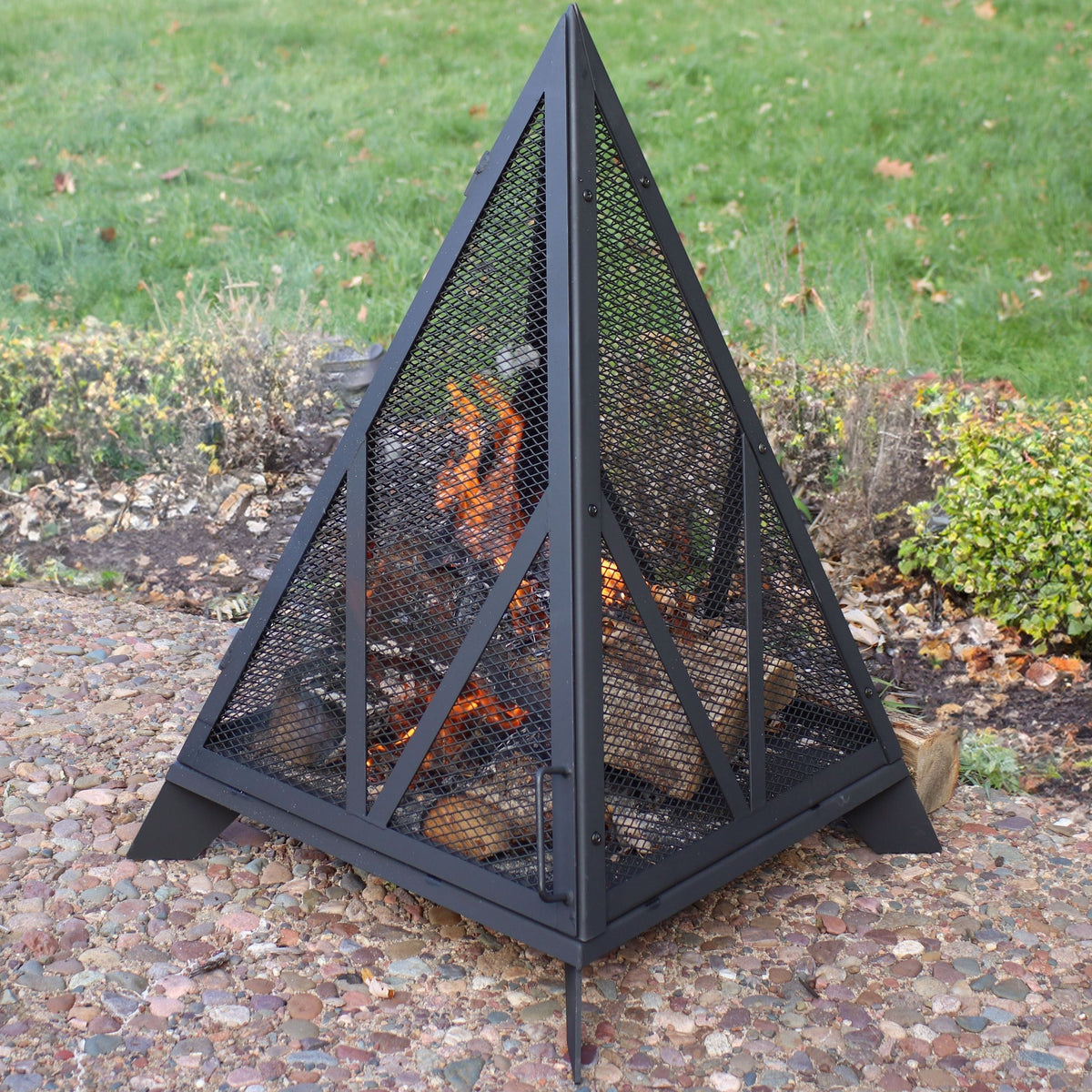 Decor Majestic Pyramid Steel Fire Pit, Black
