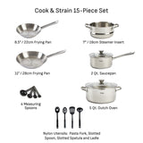 Cook and Strain Stainless Steel Cookware Set, 15-pc