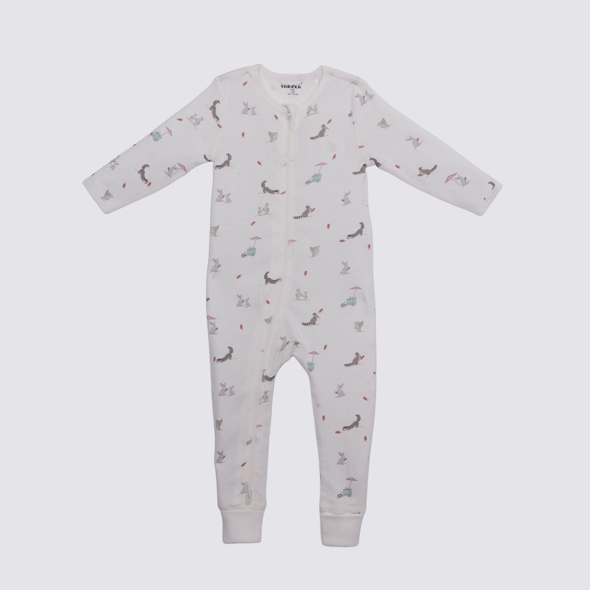 Racoon Print Premium Organic Cotton Play and Grow Rib Foot Zippy, Various Sizes