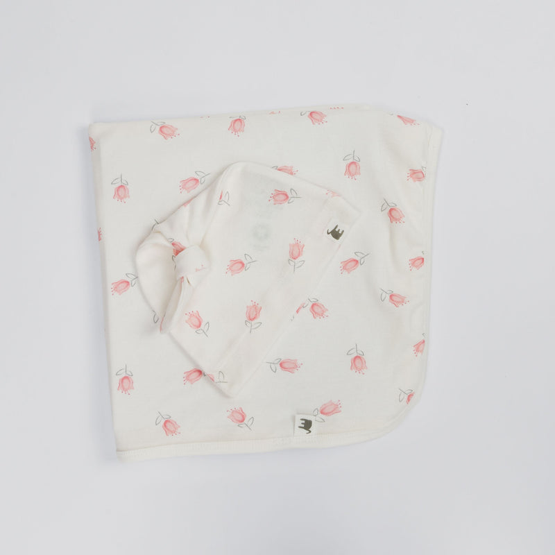 Tulip Print Premium Organic Cotton Blanket and Beanie Set K3291