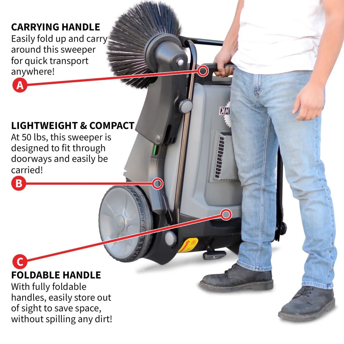 Commercial Push Sweeper & Hard Floor Cleaner, 38-in