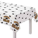 True to Your School "Congrats Grad" Rectangle Plastic Reusable Table Cover, Orange, 54x84-in, for Graduation