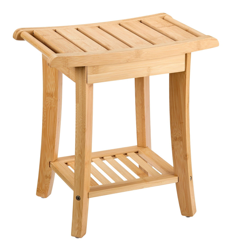 2-Tier Bamboo Wood Bathroom Stool with Shelf W4068