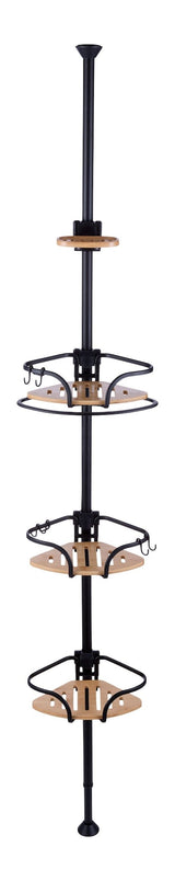 Type A 3-Tier Adjustable Rustproof Aluminum Shower Pole Caddy with Bamboo Trim, Matte Black