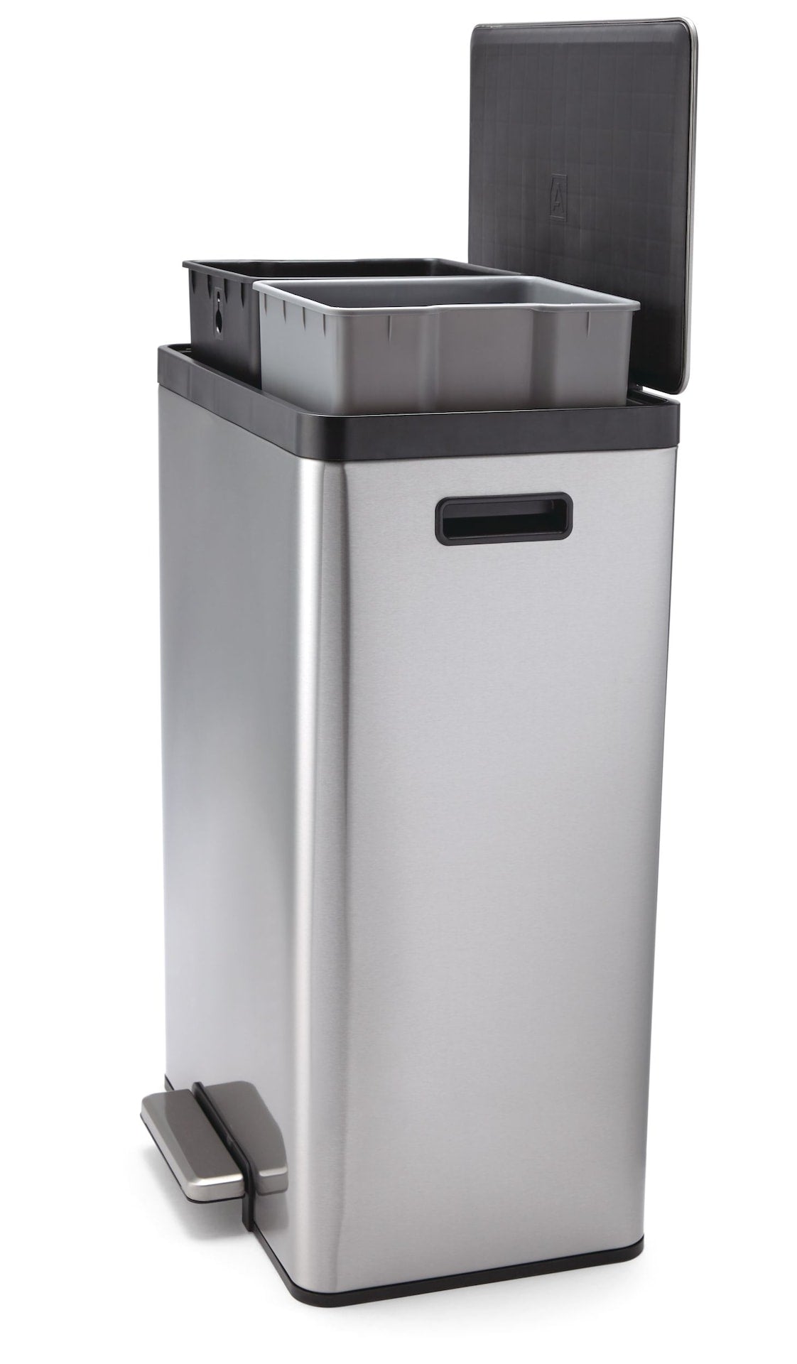 type A Stainless Steel Rectangular Dual Compartment Garbage Can, 2 x 20-L