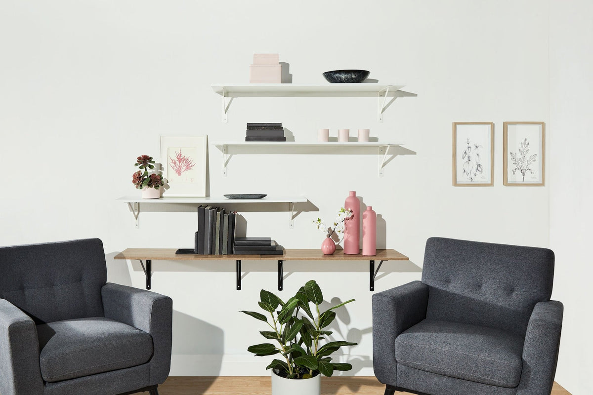 type A Wooden Floating Wall Shelf Board, White, 12 x 47-in